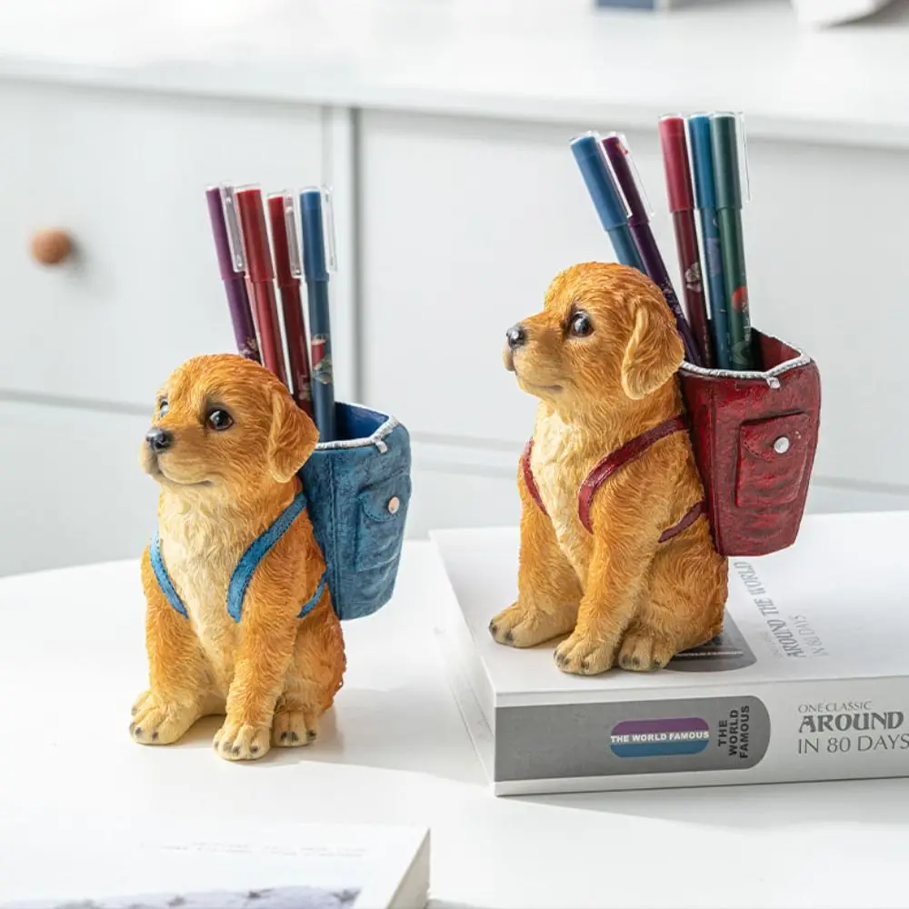 

Ornament Large Capacity Golden Retriever Pen Holder Set Firmly Cute Makeup Brush Holder Resin Animal Pen Container Student