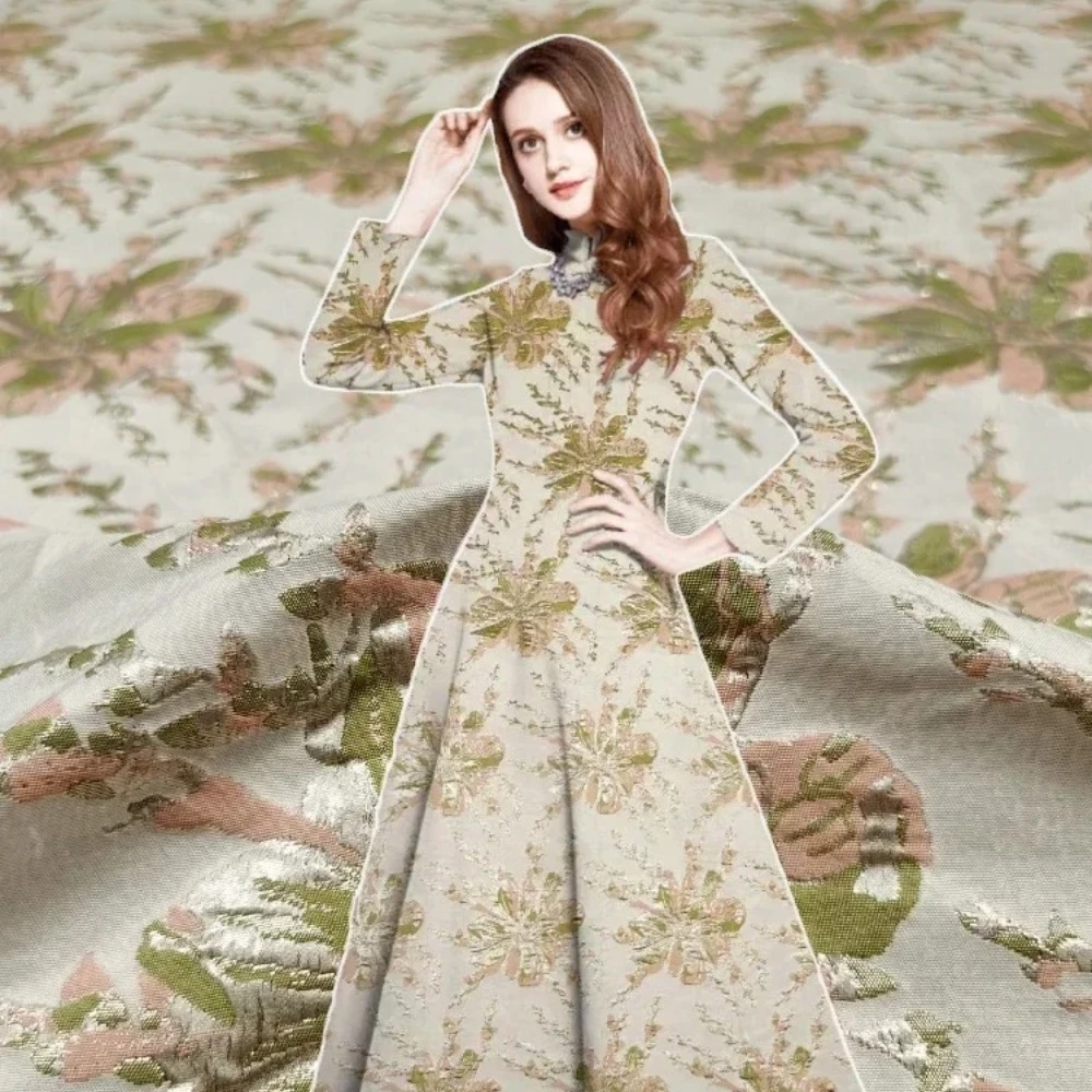 

Metal Wire Jacquard Brocade Fabric for Sewing Windbreaker Set Dress Designer Fashion Clothing Fabrics Polyester Material