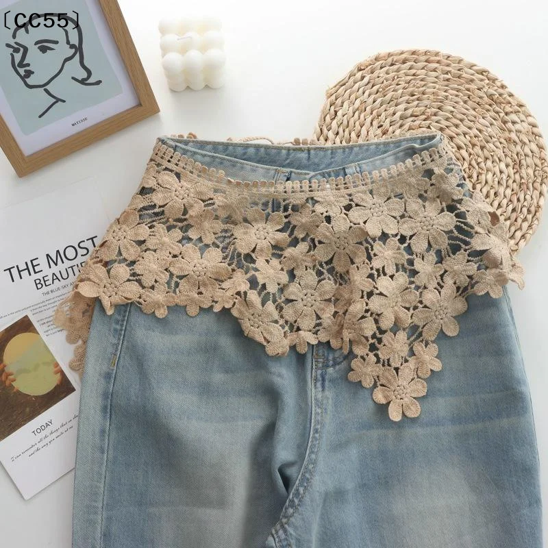 Lace Fake Collar Hollow Crochet Knit Shawl  Shoulder Wrap Decor Scarf Outer Wear Dress Bib Cover Up Trendy Outfit Access〔CC55〕