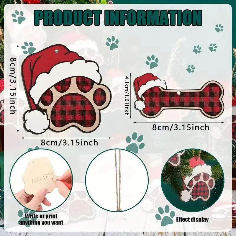 Afbeelding 7: 20 stuks vakantie hond klauw botten kerstversiering, houten, hangende, kerstboomversieringen, huisdierthema