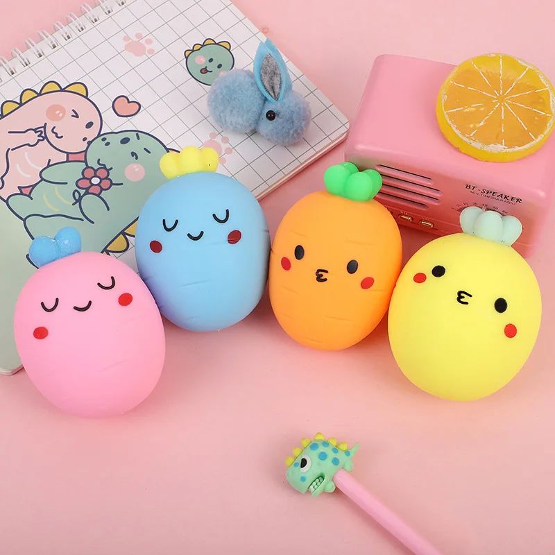 Summer Kawaii Decompress Carrot TPR Decompress Cartoon Radish Imitation Vegetable Vent ball Fidgeting Kids Toy Gift Decorations