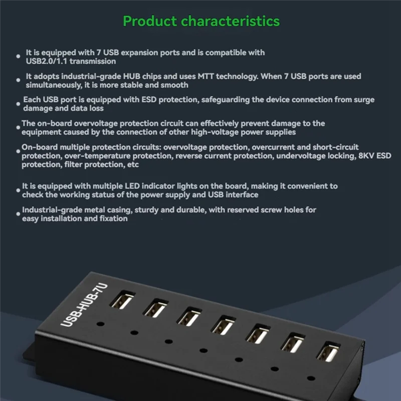 

FFYY-Industrial USB HUB 7-CH USB 2.0 Expansion Port Adapter For Windows 11/10/8 Linux