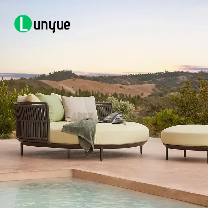 Waterproof Aluminum Frame Double Rope Woven Daybed Outdoor Furniture Hotel Pool Lounge Chair Durable Weather Resistant Patio