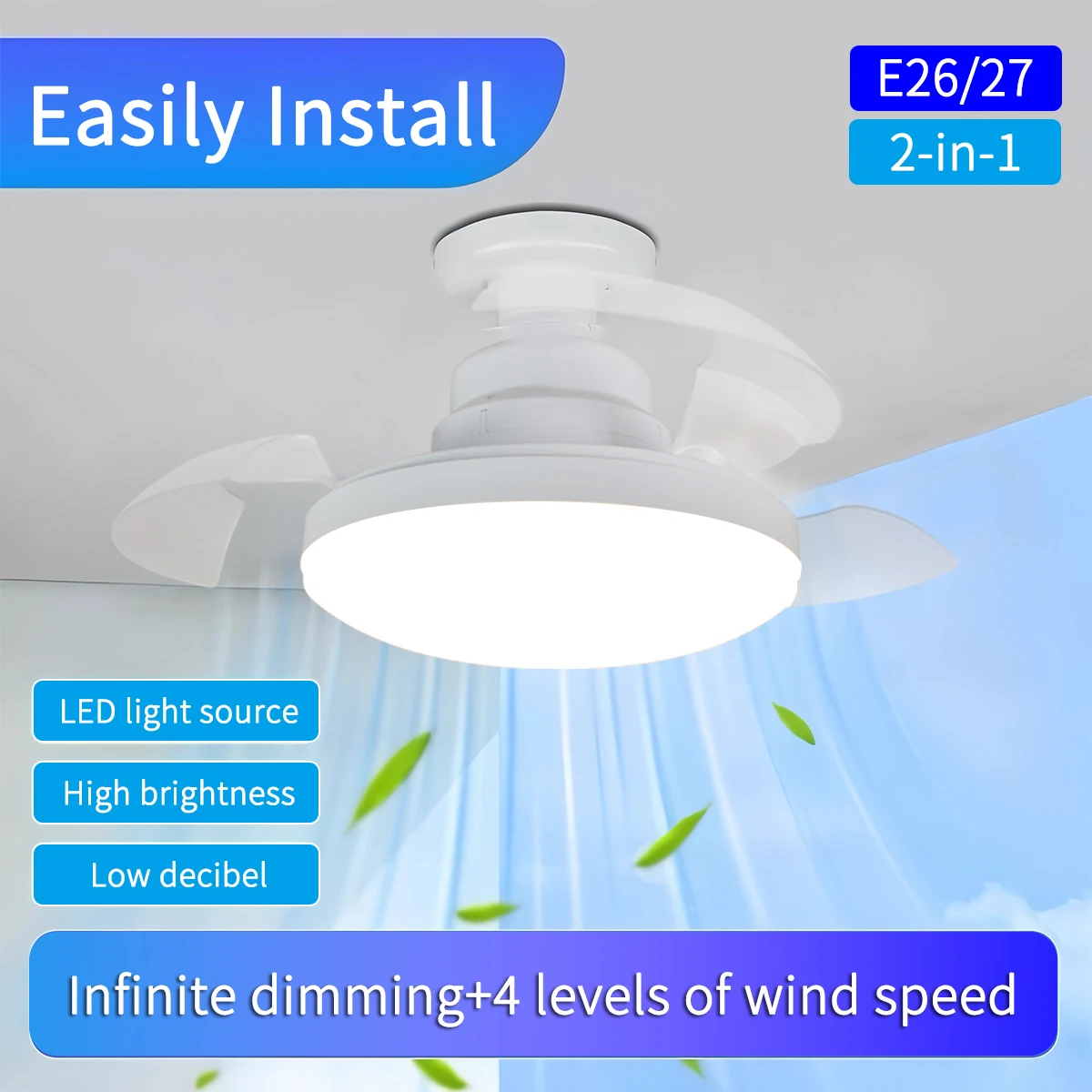 

Интеллектуальный светодиодный потолочный вентилятор 2-в-1 с дистанционным управлением для неограниченного затемнения, светильников для спальни и гостиной