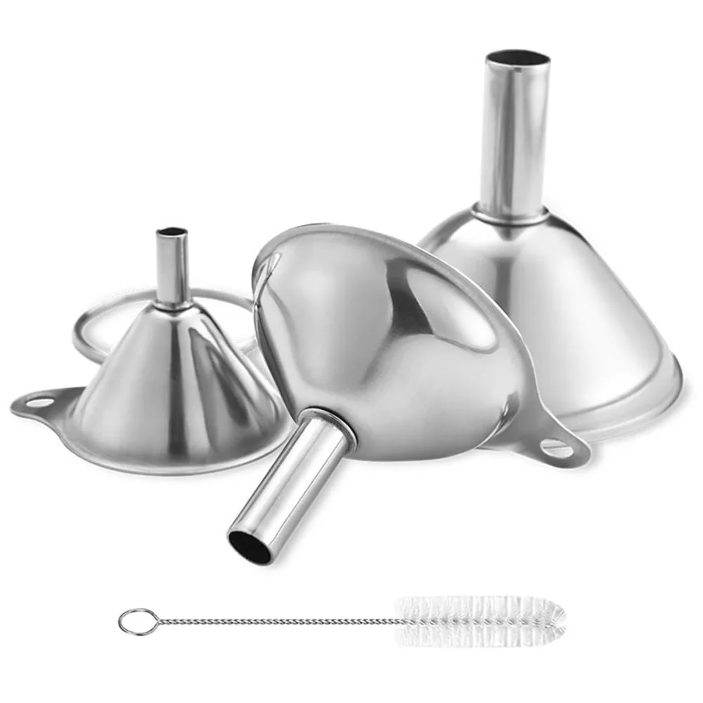 Stainless Steel Funnel Set Kitchen Funnels Large Medium Small Food Grade for Transferring Liquid Oil Fluid Filling Bottles Flask Cooking Essential Oils