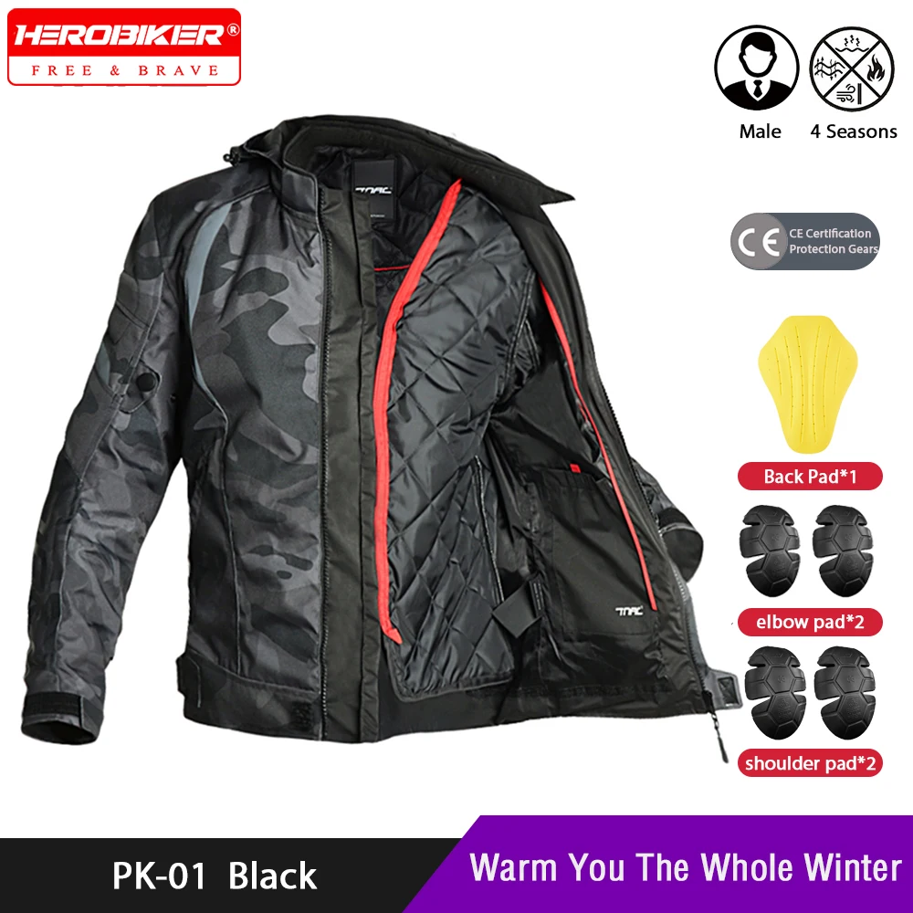 

Waterproof Motorcycle Jacket 4 Seasons Warm Motorbike Jacket Built-in CE Protective Pads and Removable Liner Anti-fall Moto Coat