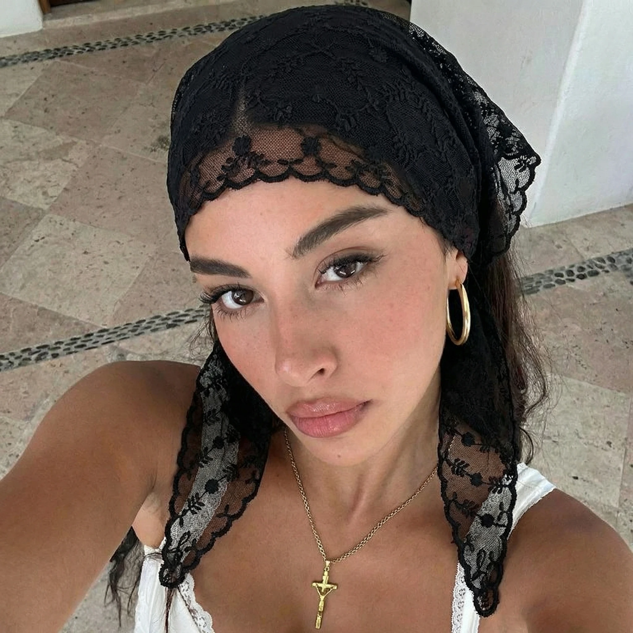 Newest Pattern Lace Embroidery Triangle Scarf Floral Bandana Women Vintage Triangular Headscarf Girls Elegant Hair Accessories image 5