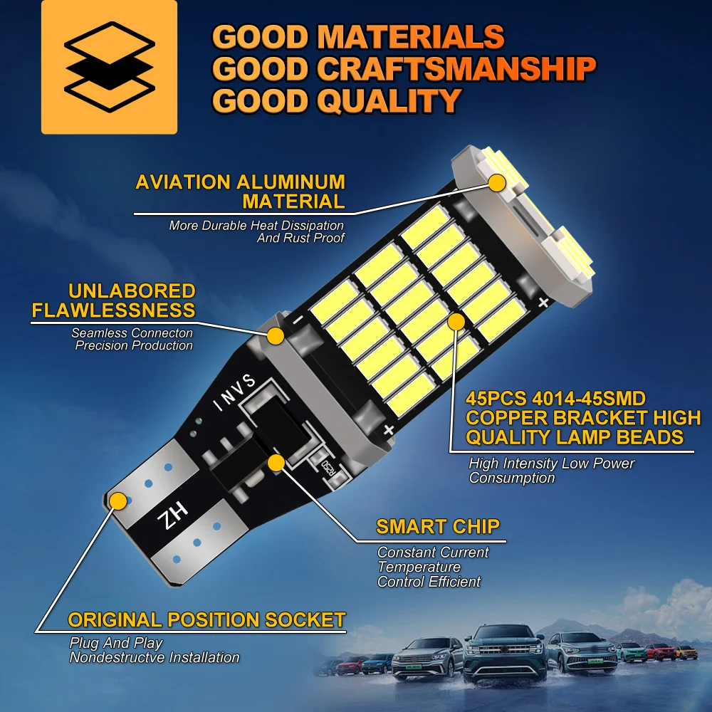 2x LED Reverse Backup Lamp Bulb T15 W16W For Toyota Auris 2006-2018 Avensis T27 Camry Corolla CHR FJ Cruiser 86 Land Cruiser 200