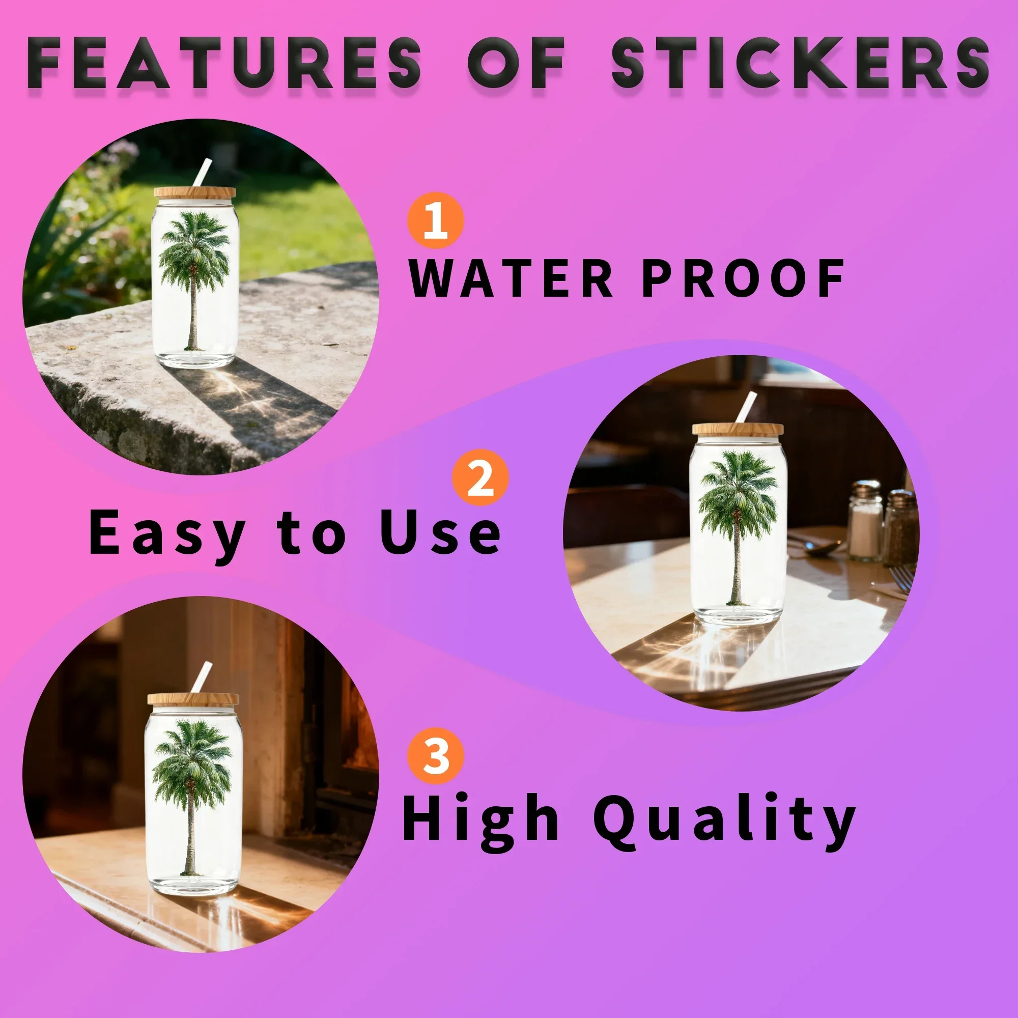 24PCS/Set Palm Tree Watercolor  Themed UV DTF 16OZ DIY Transfer Sticker For 16OZ Water Bottles Glass Bottles Laptops Home Decora view 4