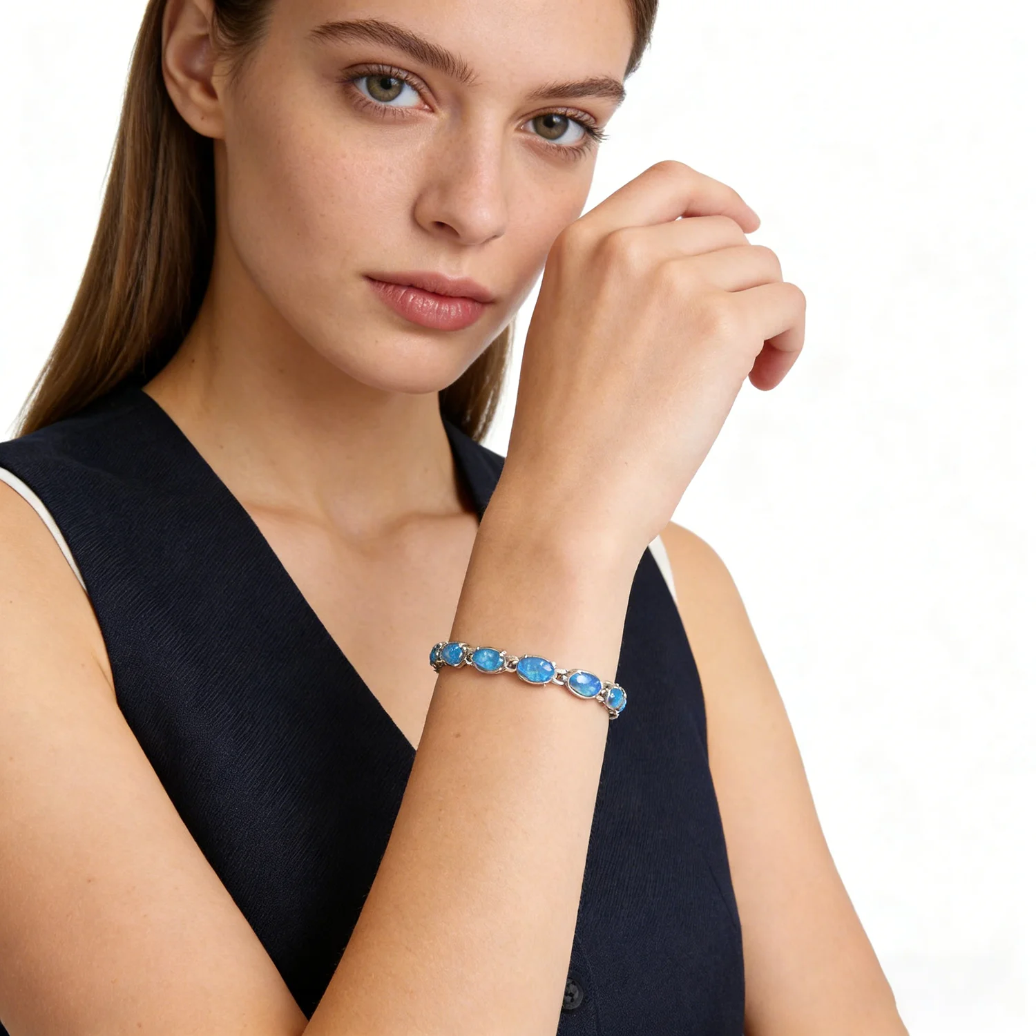 Trendy Precious Oval Design white Multicolor Blue Fire Opal Charm Bracelets Tenis for Women Elegant Jewelry Best Gift for Lovers