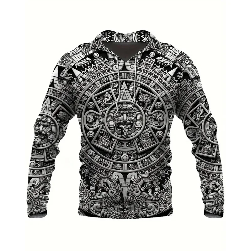 Mexico Aztec 3D Printed Hoodies For Men Ancient Totems Mexican Graphic Sweatshirts Casual Loose Hooded Long Sleeves Pullovers