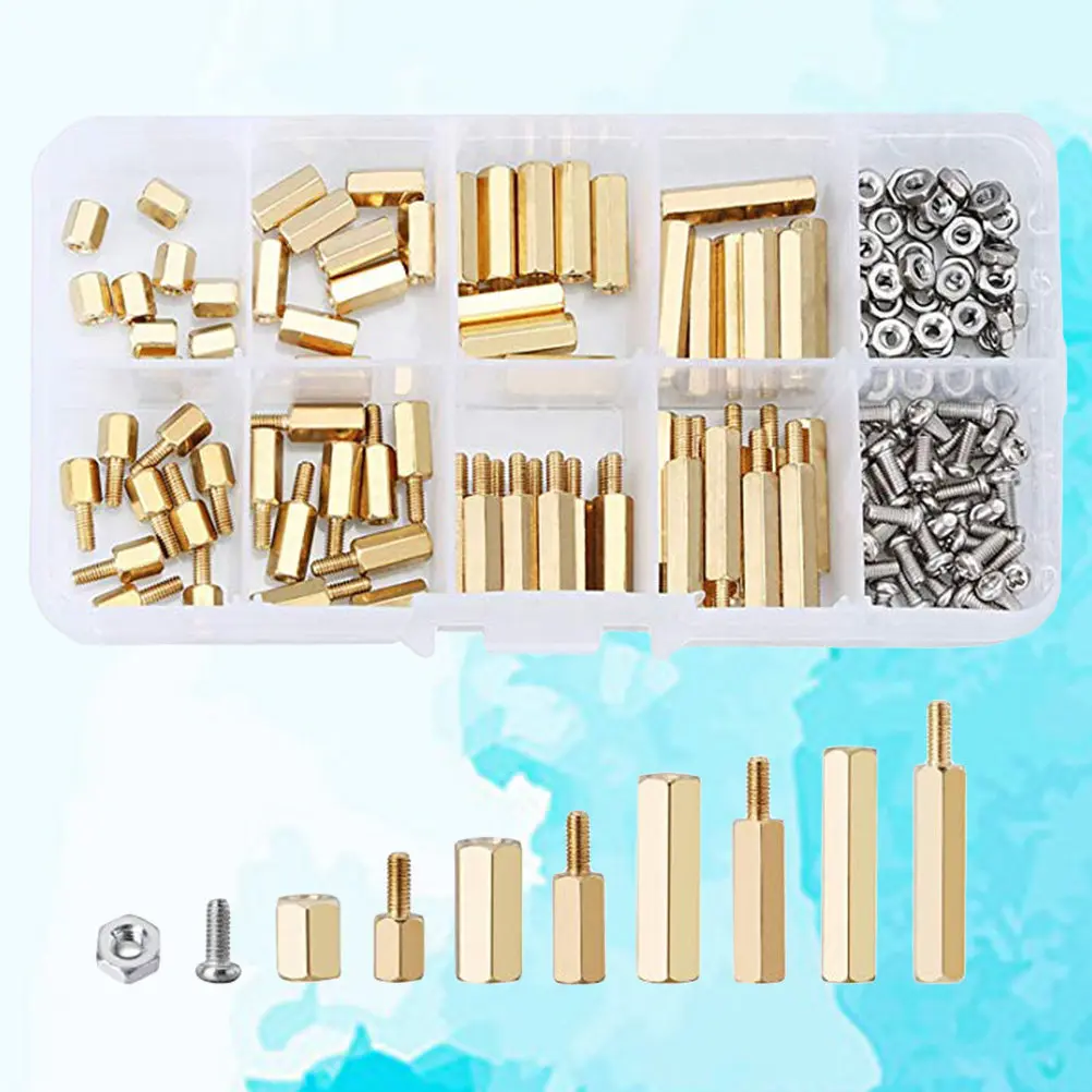 180-Piece Hex Screw and Nut Assortment Kit – Copper Brass Standoffs, Screws, Nuts Combo Set