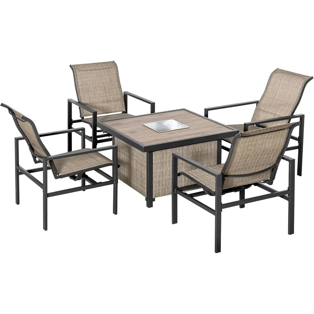 5-Piece Outdoor Dining Set with Ice Bucket, Beige Patio Furniture for Garden and Backyard