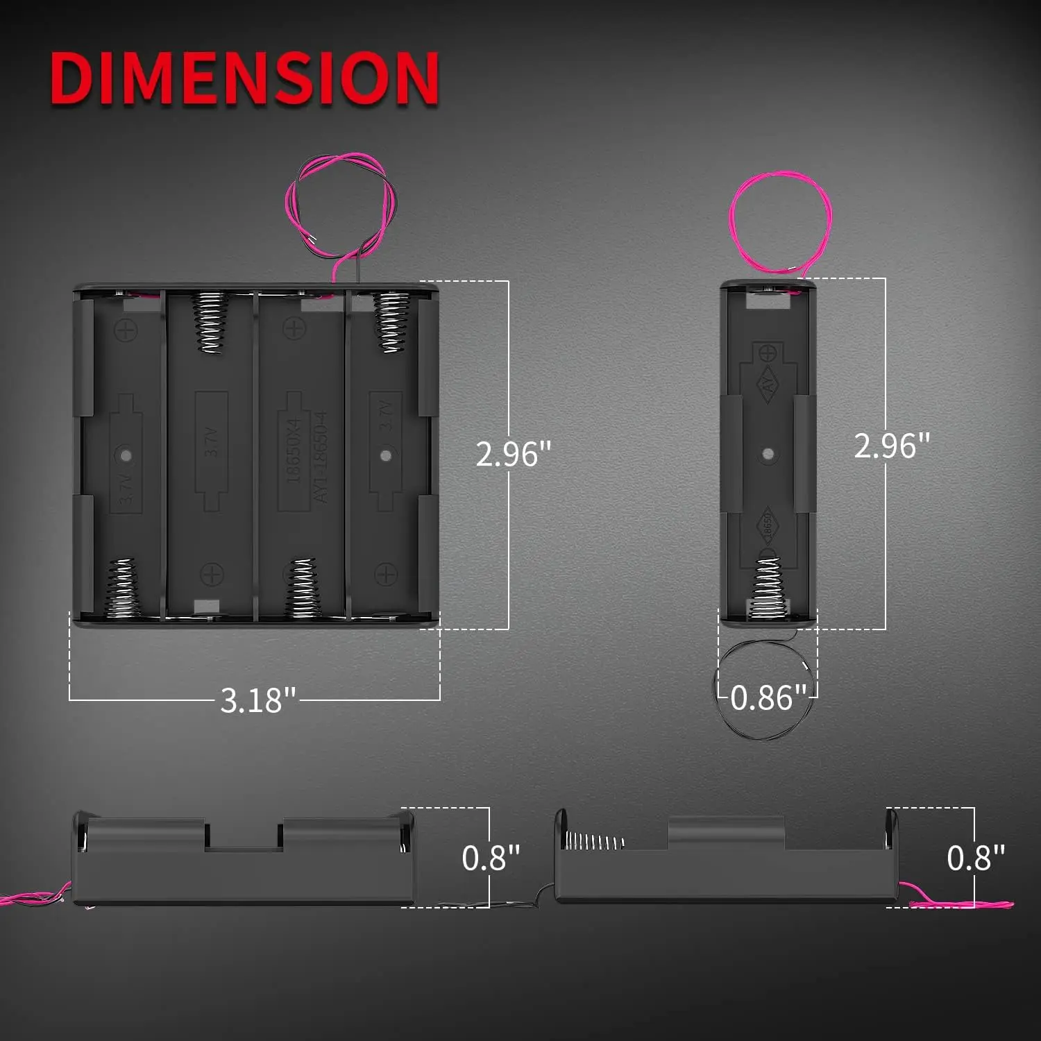 4pcs 18650 Battery Holder with Wire 3.7V/7.4V/11.1V/14.8V 1/2/3/4 18650 Holder Box for 18650 Battery with Connect Lead