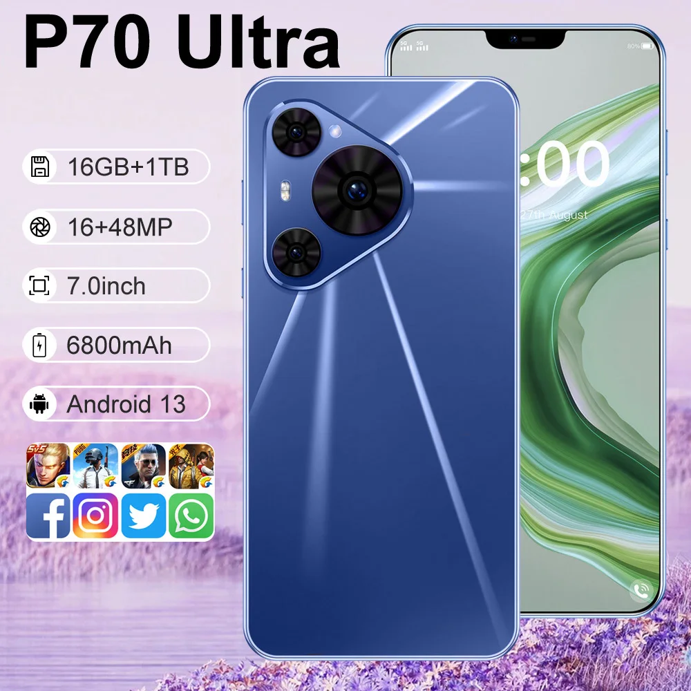 

Новый 2025 HOT P70 Ultra функция распознавания лиц 7,0-дюймовый HD Global Edition оригинальный смарт-батарея с двойной картой 6800 мАч