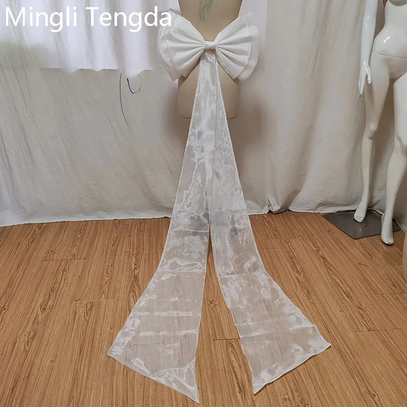 Mingli Tengda Organza Detachable Butterfly Knots Removeable Bow Big Long Trailing  White/Black Custom Made Bowknot With Pin