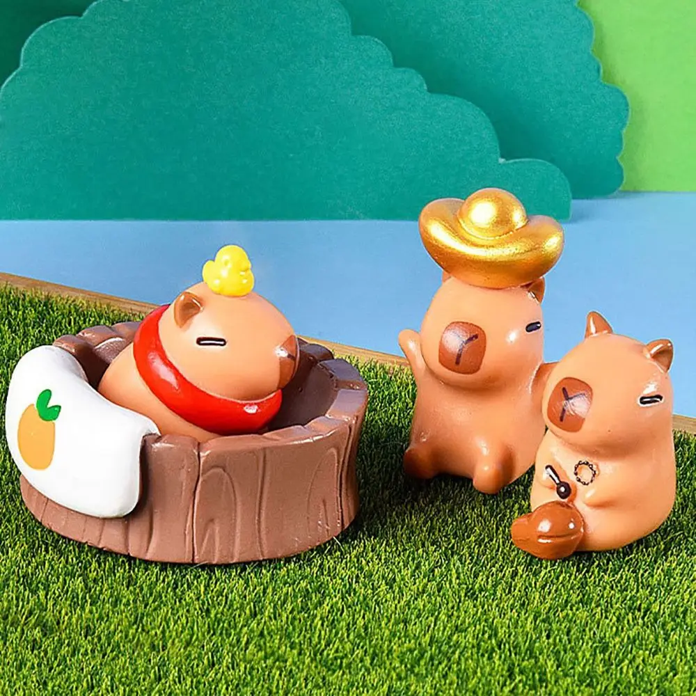 Resin Miniature Capybara Figurines DIY Accessories Cartoon Capybara Statue Micro Landscape Office Home Mini Animals Figurine