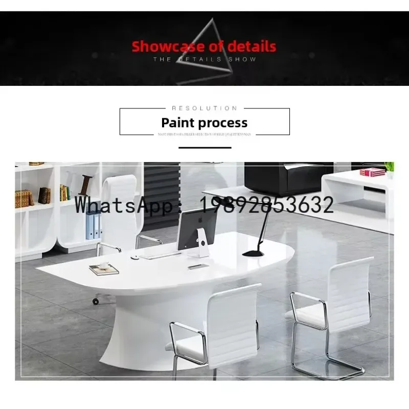 XL  White Curved Lacquer Executive Desk Fashionable Personalized Manager Supervisor Office Desk Large Desk