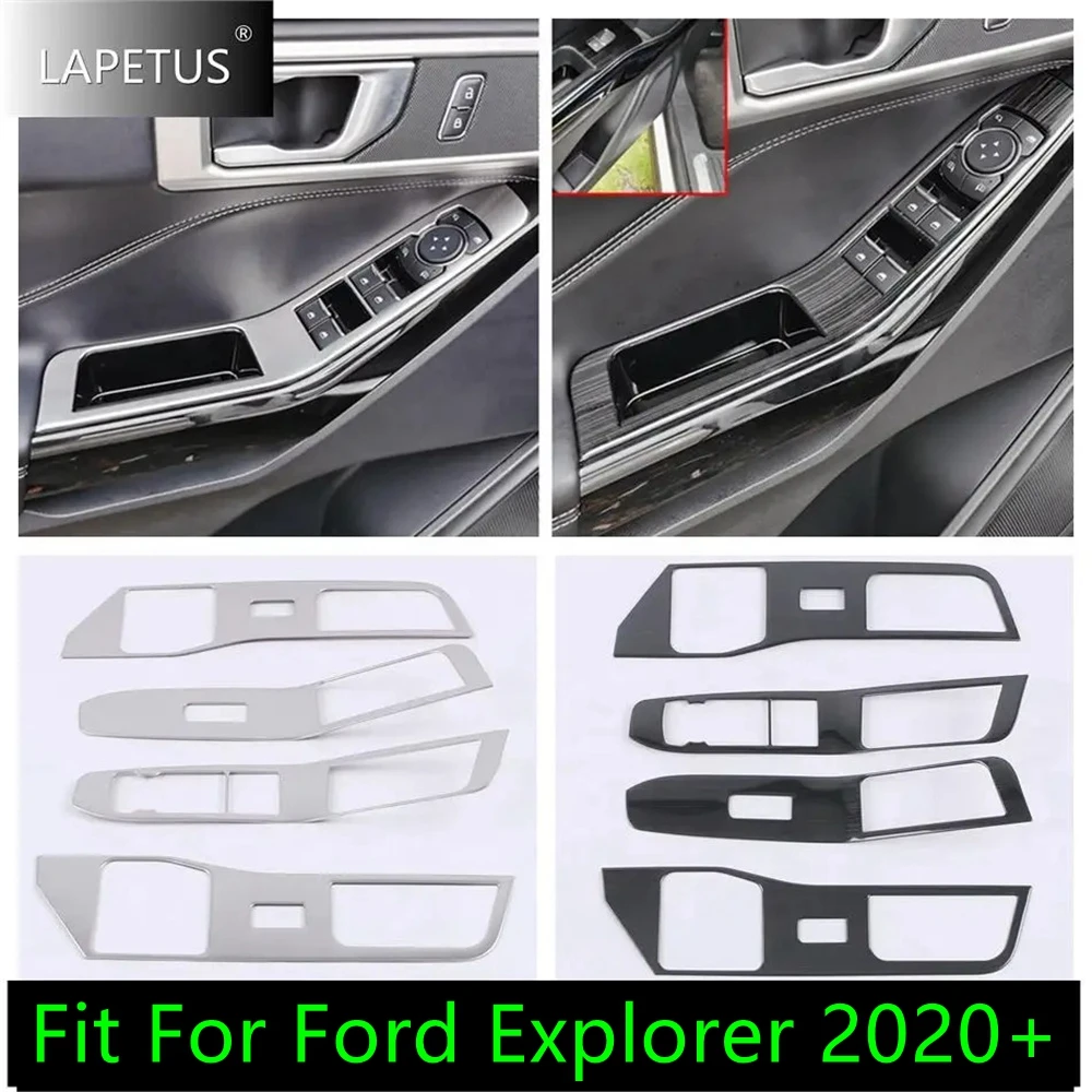 Auto Silver / Black Brushed Door Armrest Window Lift Button Control Panel Accessories Cover Trim For Ford Explorer 2020 - 2023