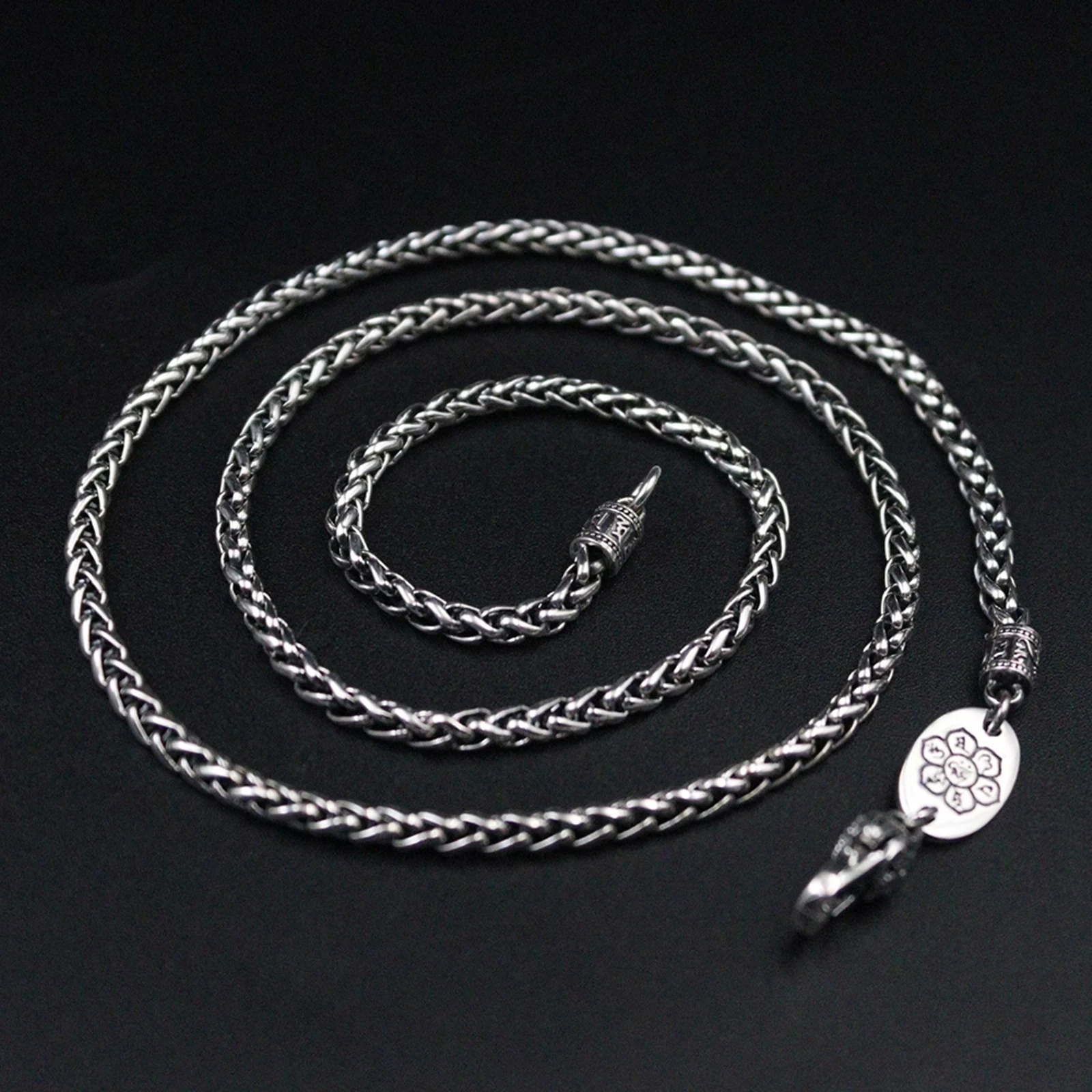 925 Sterling Silver Necklace For Men Wheat Chain 3mmW Male's Chain 20-24inchL with Lobster Clasp Gift