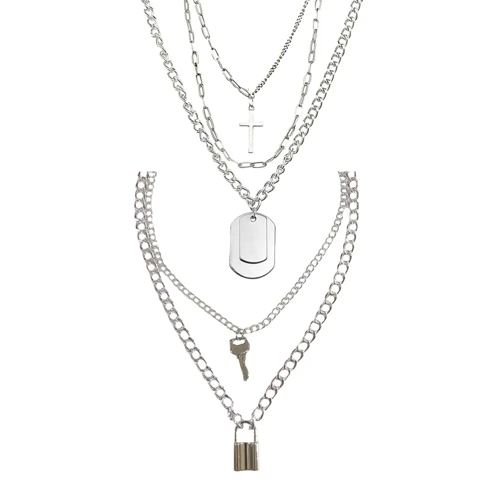 2Pcs Delicate Retro Cross and Lock Shaped Necklace Fashionable Collarbone Jewelry Decorative Necklace Gift for Special Occasions