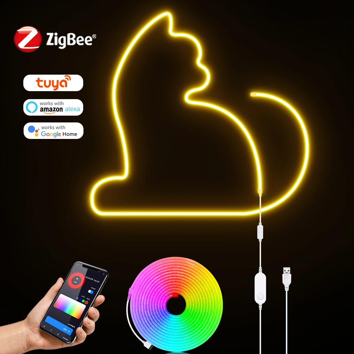 

Zigbee Неоновый Рождественский Декоративный Свет 5 В USB Tuya RGB Неоновая Светодиодная Лента Умный Wi-Fi Переключатель Открытый Сад Крытый Потолок Настенный Декор