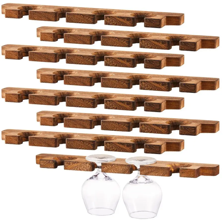 

8 Pcs Wall Mounted Wood Stemware Rack Champagne Holder Rustic Wine Glass Hanging Shelf Wood Floating Glassware Wall Holder for