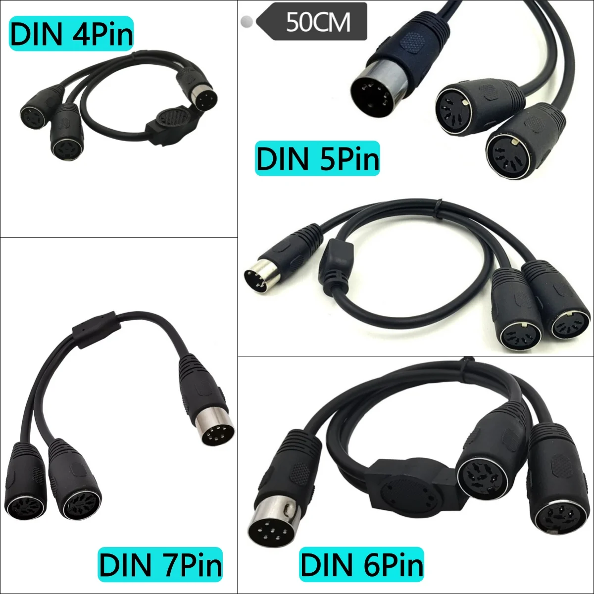 MIDI DIN 5Pin Y Splitter Adapter Cable, Male to Double DIN 4pin DIN-6P 7P 8P Female Extension Audio Cord Line for MIDI Keyboards
