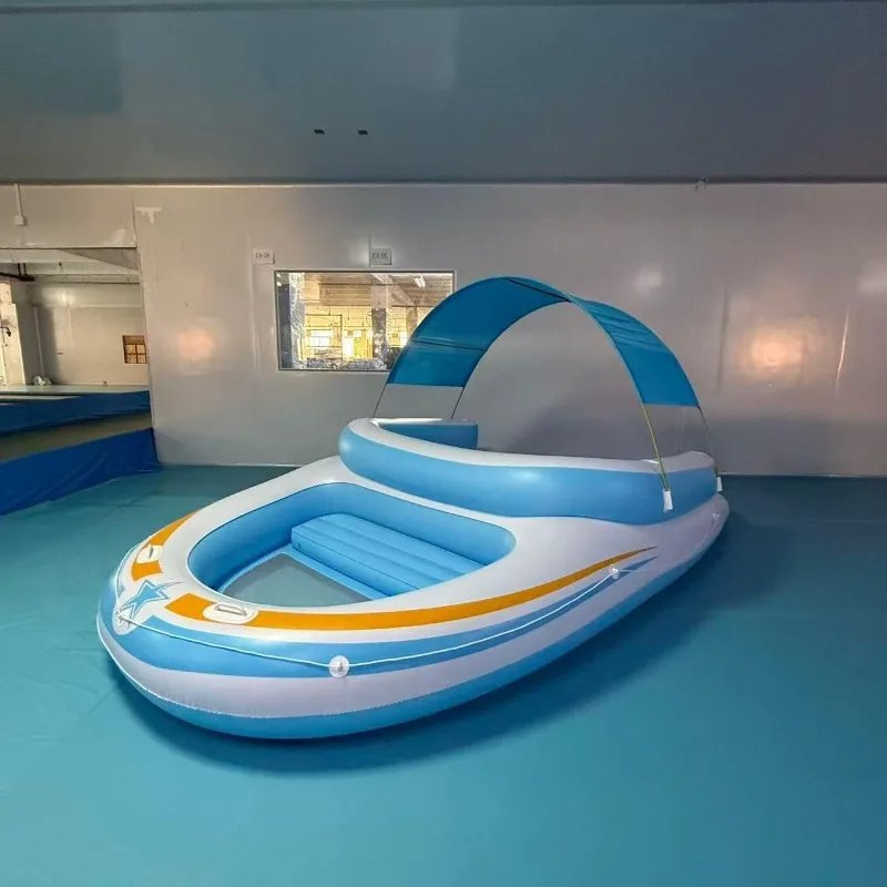 Multi-person inflatable fishing boat with awning, water floating row floating boat, thickened outdoor sea leisure folding