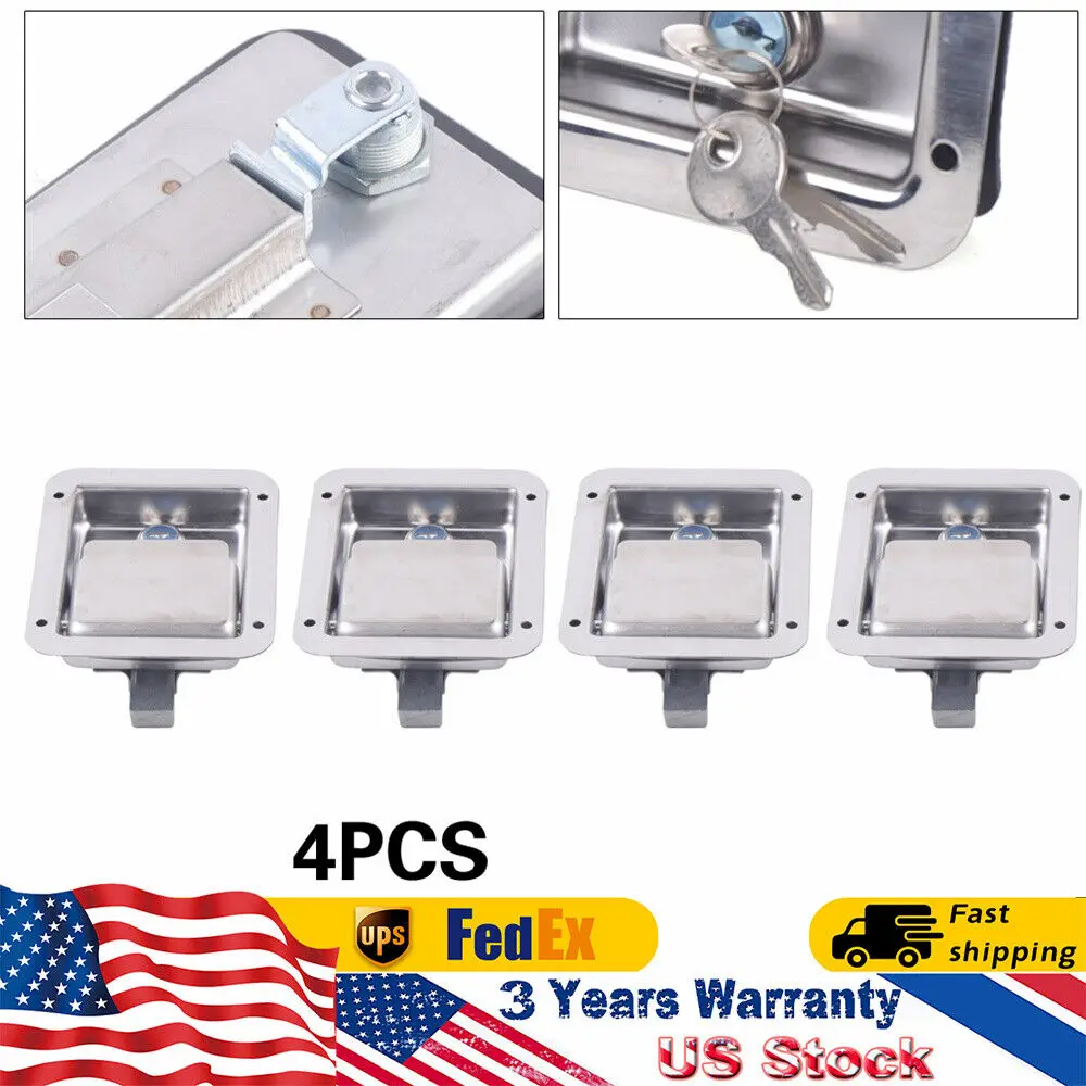 4x Paddle Door Lock, Stainless Steel Latch Handle, Truck Tool Box Lock with Keys