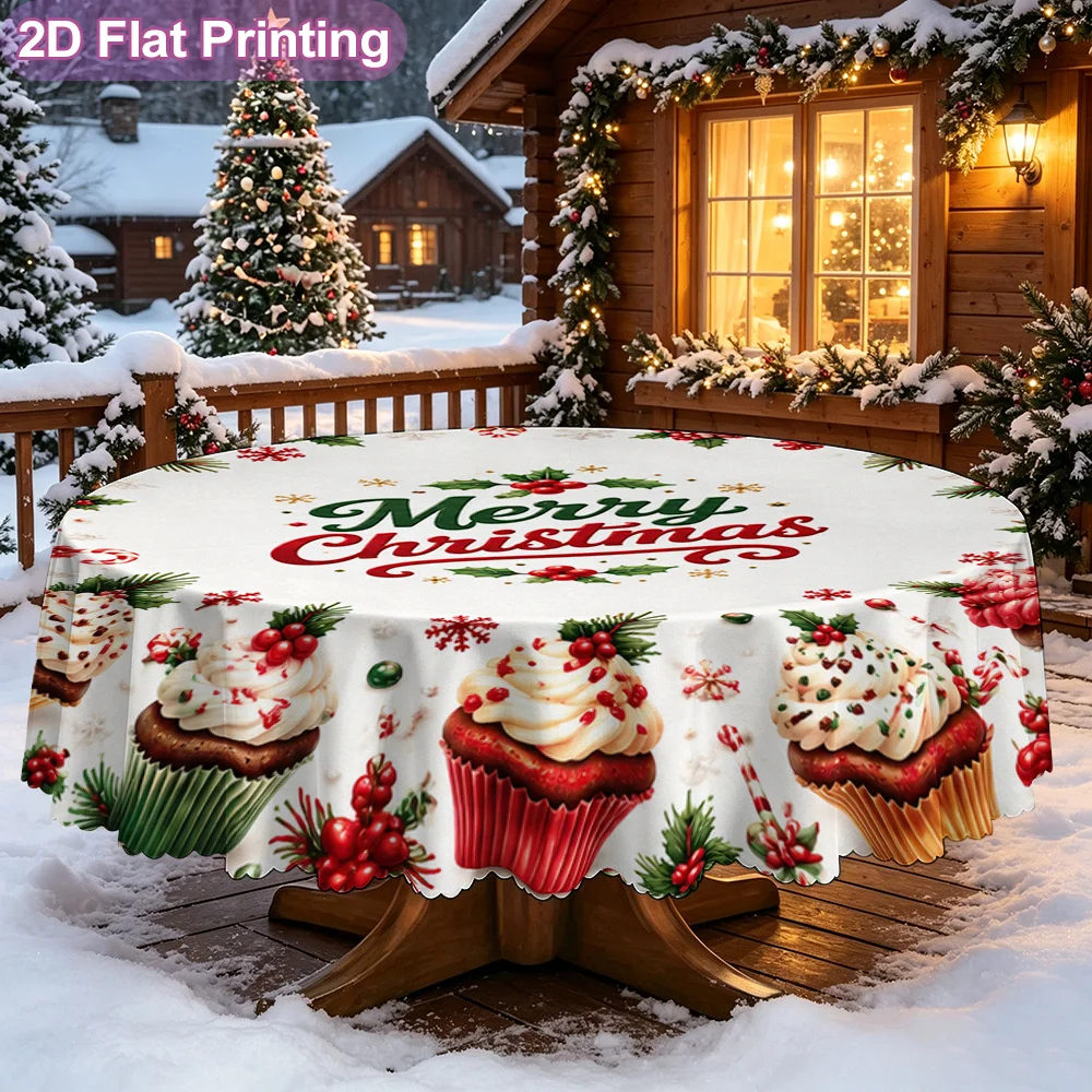 1-Pack, round tablecloth with garland decoration - soft material, suitable for weddings, birthdays, Christmas, winter parties