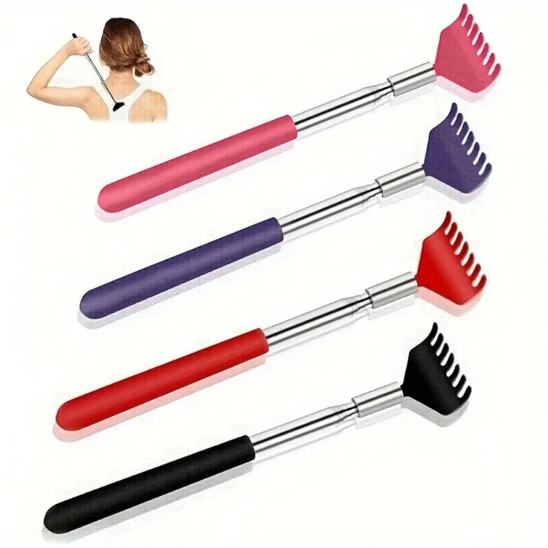 

1pc Telescopic Back Scratching Tool Metallic Portable Extendable Back Scratcher Stainless Steel with Rubber Handle Massage Gift