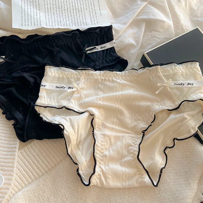 Ensemble de culottes mignonnes pour femmes, sous-vêtements pour filles, grande taille, respirant, anti-favorable, entrejambe en coton avec bord d'oreille en bois, caleçons, 3 pièces