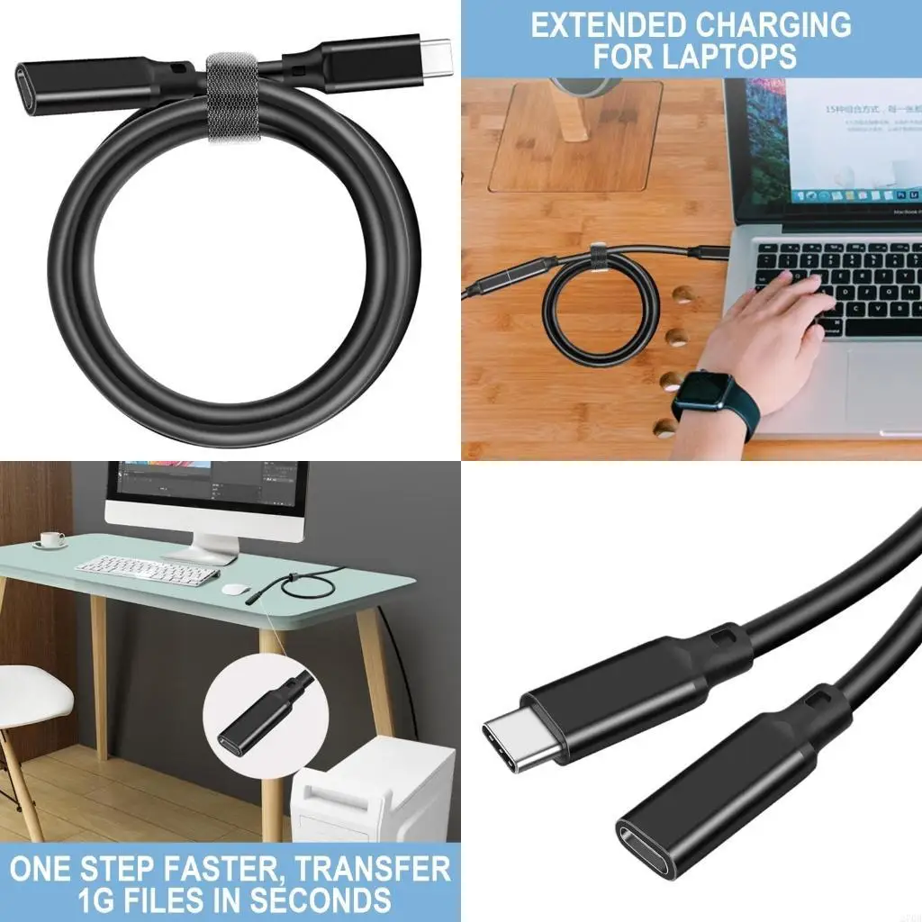  USB C Extension Cable Male to Female Type C USB3.2 Gen2 3A 60W Fast Charging Extenders Cord for Laptops Tablets