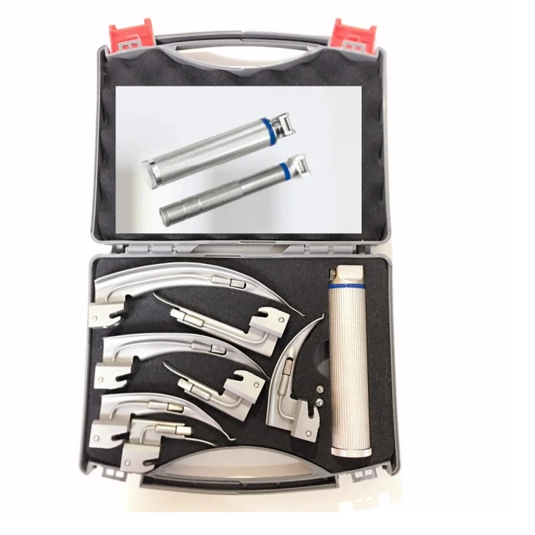 Halogen Bulb Macintosh And Miller Blade Laryngoscope Set LED Light Source Intubation Laryngoscope sets with 7 blades