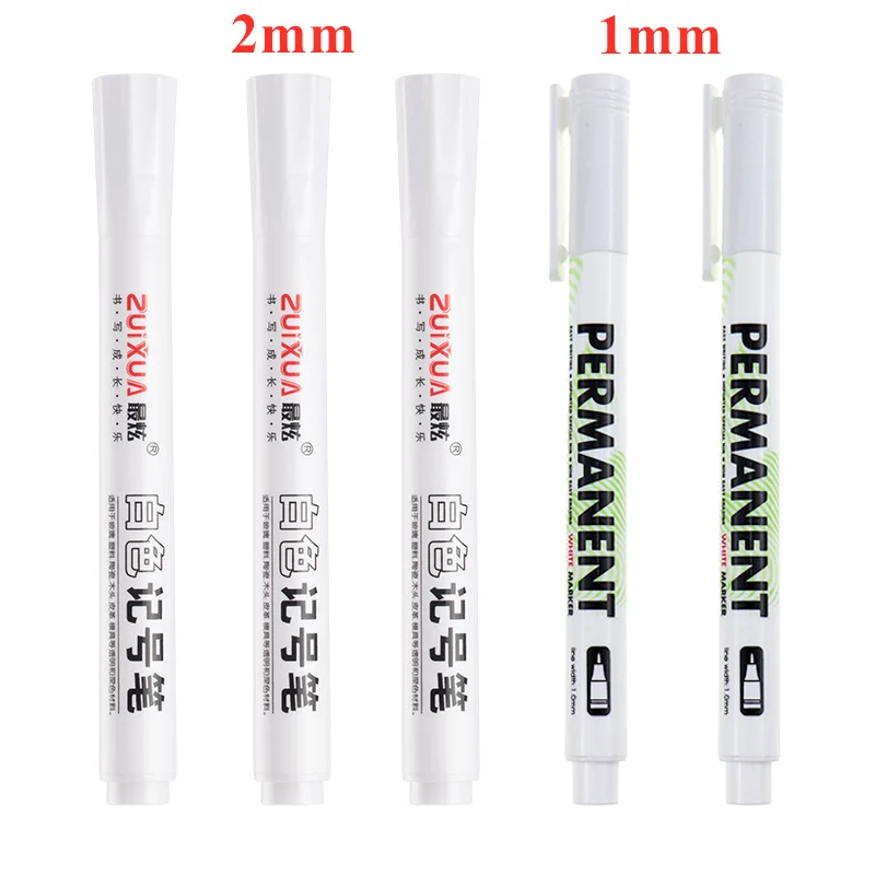 1/3/5 Stück weiße Markierungsstifte, 1,0 mm, 2,0 mm, schnell trocknend, permanent, ölig, wasserfest, Farbe, Reifenmarkierungen, Graffiti-Stifte