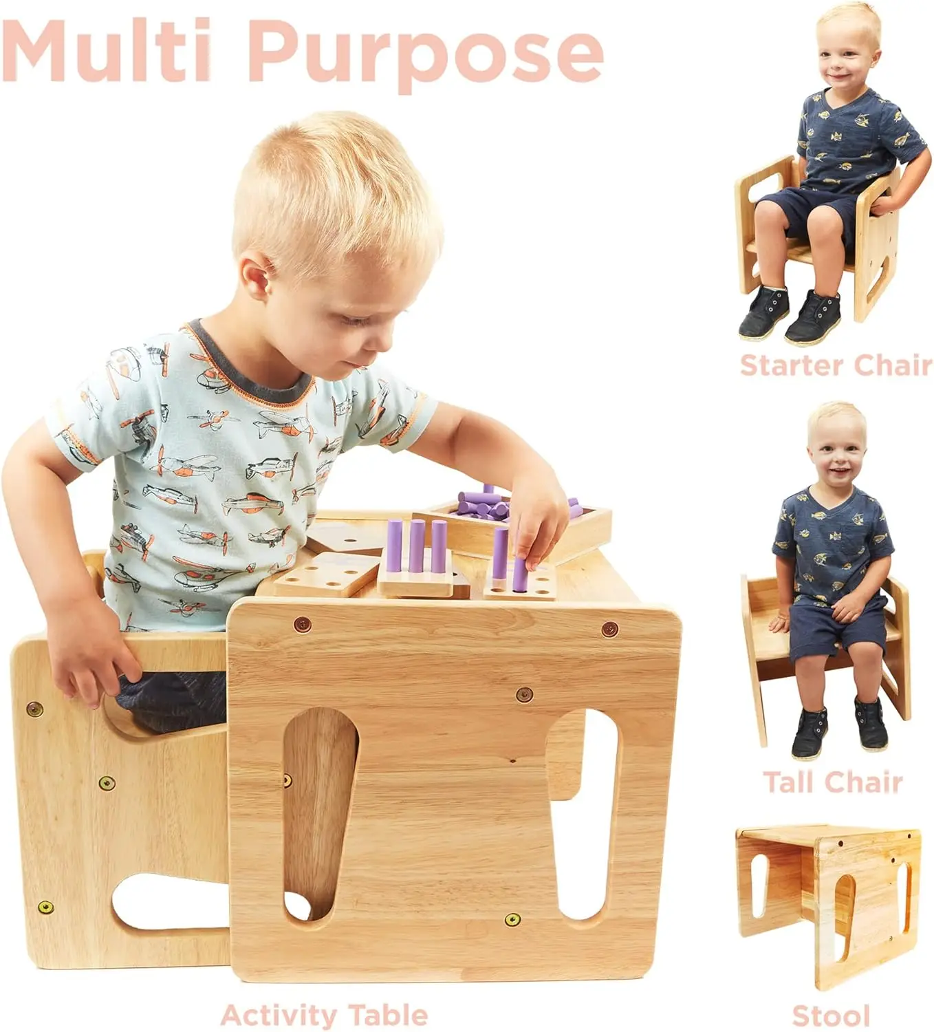 Set tavolo e sedia per lo svezzamento tavolo per bambini in legno massello sedie a cubo per bambini in vero legno duro-mobili Montessori per bambini