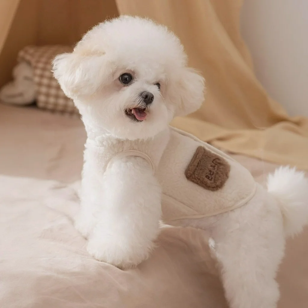 

Autumn Winter Warm Fleece Pet Cardigan Vest Small Medium Dog Clothes for Bichon Frise Poodle Cat Sweater Open Front Thermal