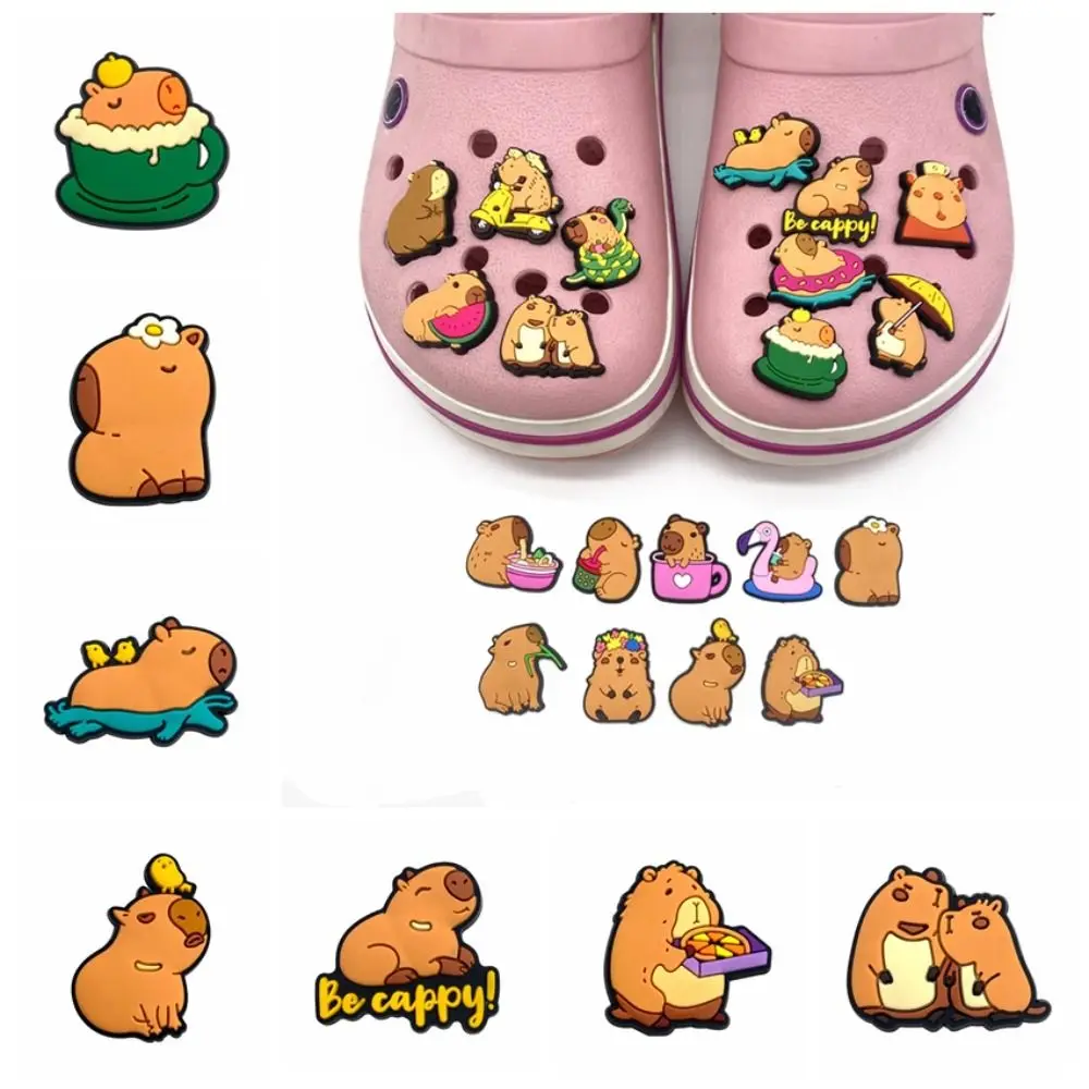 10 Pcs/Bag Single Side Relax Capybara Animal Shoe Charms Funny Cute Shoe Buckle Sloth Detachable Shoe Accessories Holiday Gifts