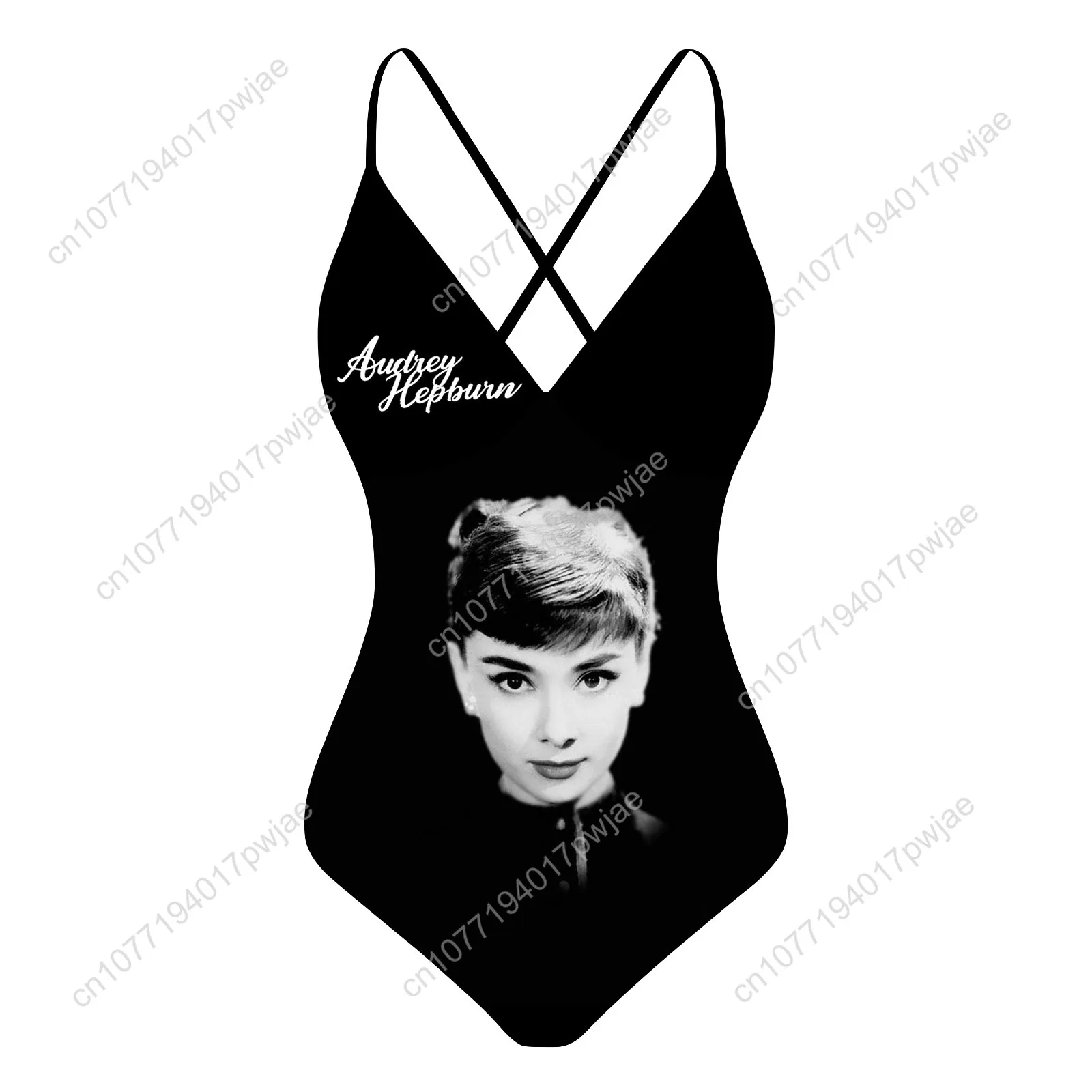 

Audrey Hepburn Custom V-neck Halter Back Swimsuit Womens Bathing Suits Bikini Pool Party Beach Sexy Swimwear Beachwear
