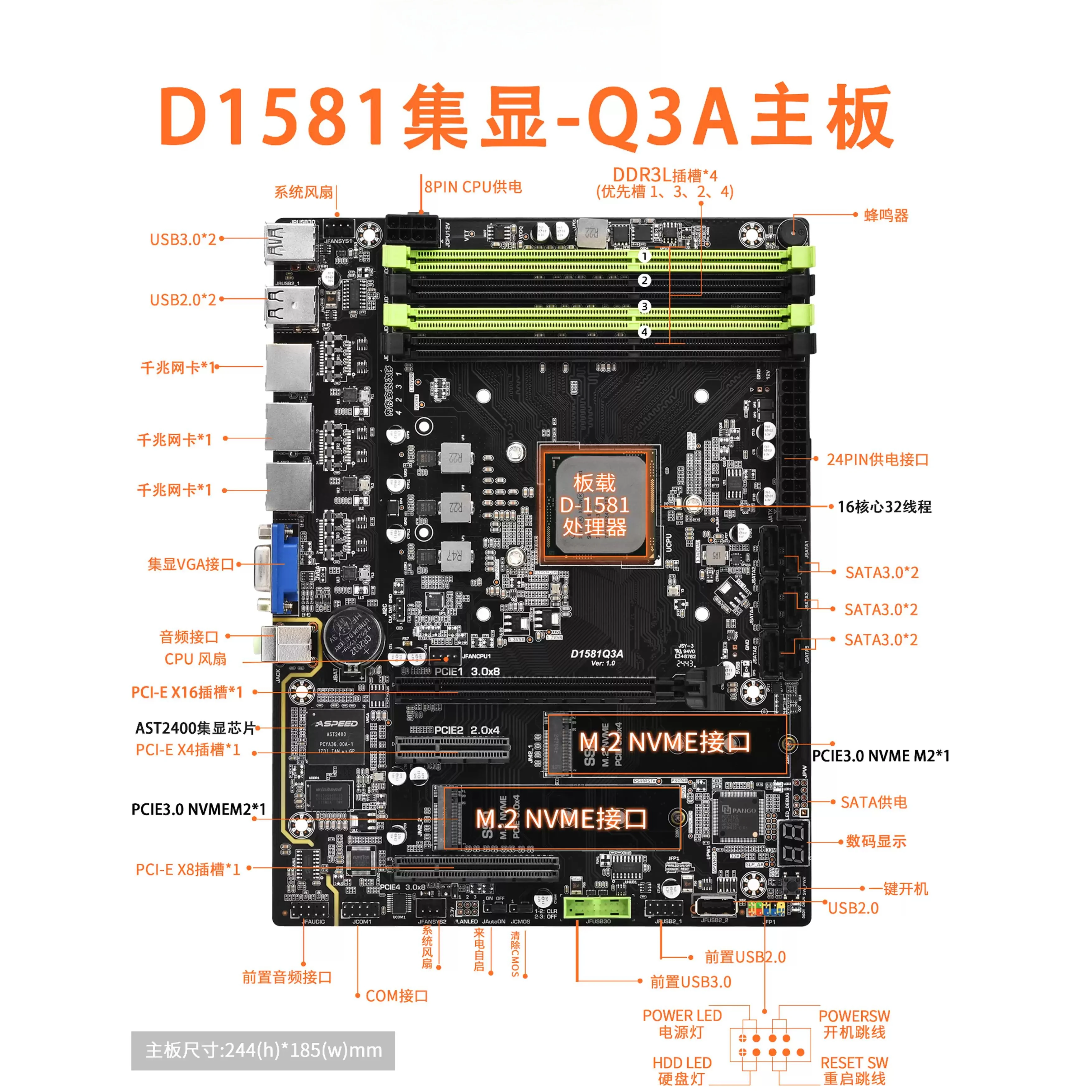 PCDN main board NAS main board Vulcan D1581Q3 board U set set display 2.5G network port network disk game virtual machine