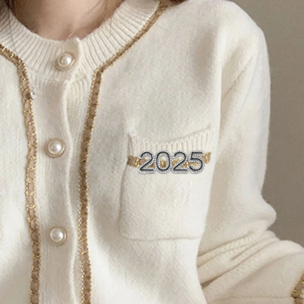 

2 Pcs 2025 Brooch New Year Number Decorative Fashion Accessory Men's Zinc Alloy Jewelry