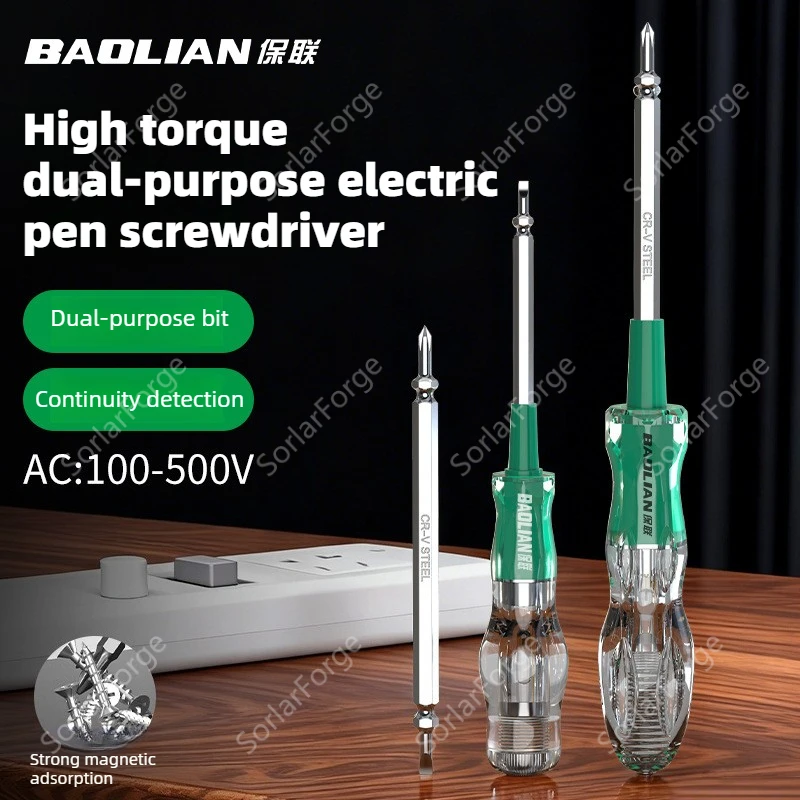 Strong Torque Double-Headed Screwdriver 100-500v Voltage Tester Pen  Detector Removable Phillips Flat-head Screwdriver Tools