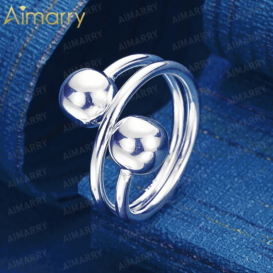 925 Sterling Silver Double Round Bead Wrapped Open Ring Women's Gift for Engagement Wedding Anniversary Fashion Jewelry