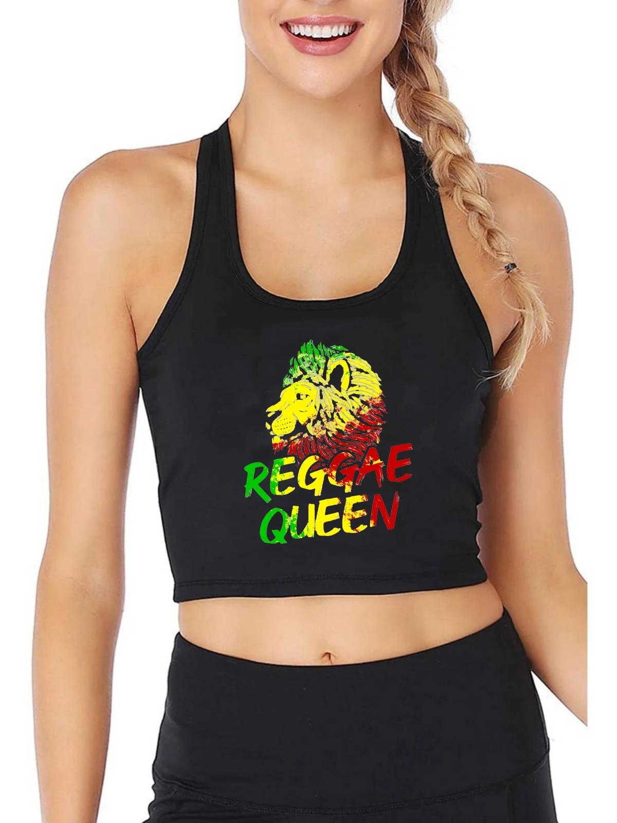 

Reggae Queen Design Sexy Breathable Slim Fit Crop Top Women's Personality Customizable Tank Tops Gym Fitness Camisole