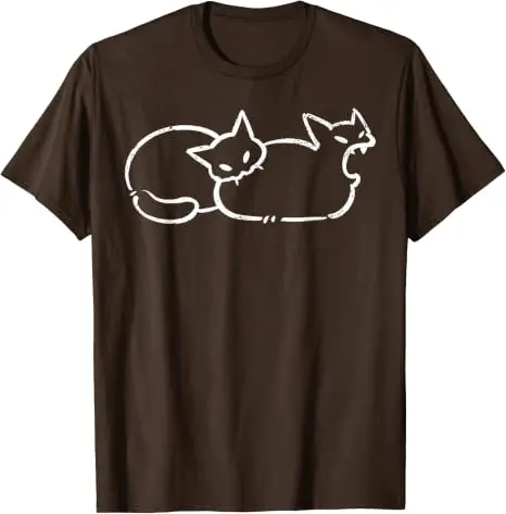 Einfach chillen: Zweiköpfige Katze, gruseliges Line-Art-Grafik-T-Shirt, Halloween-Kostüm, Y2k-Zeichnung, Katzen-Grafik-Bekleidung, neuartiges T-Shirt-Oberteil – Detail 10