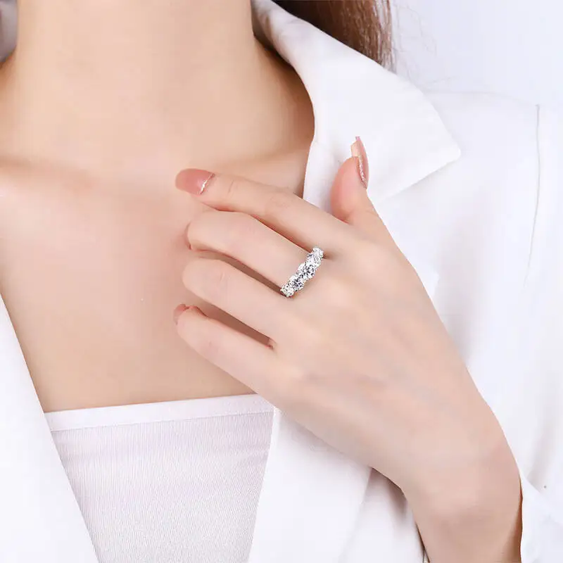 3.6CT جميع خواتم مويسانيتي للنساء 5 أحجار متألقة ضياء خاتم الزواج 100% مجوهرات من الفضة الاسترليني