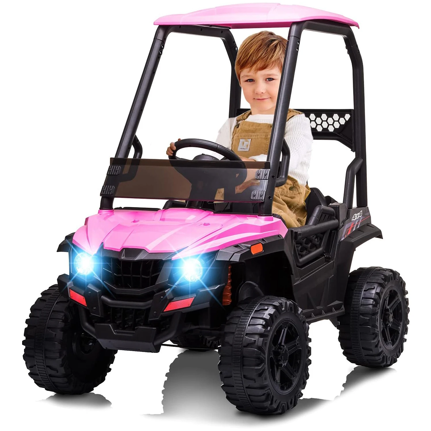 Elektryczne pojazdy dla dzieci 12V, wywrotka z osłoną przeciwsłoneczną, samochodzik do jazdy dla maluchów z pilotem, światła LED, MP3, port USB, 3 prędkości