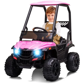 12V Ride On UTV Car for Kids Battery Powered Ride On Car Toy Toddlers Electric Vehicle with Remote Control, 4-Wheel Spring Suspension, LED Lights, Music