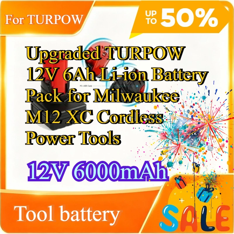 Upgraded TURPOW 12V 6Ah Li-ion Battery Pack for Milwaukee M12 XC Cordless Power Tools